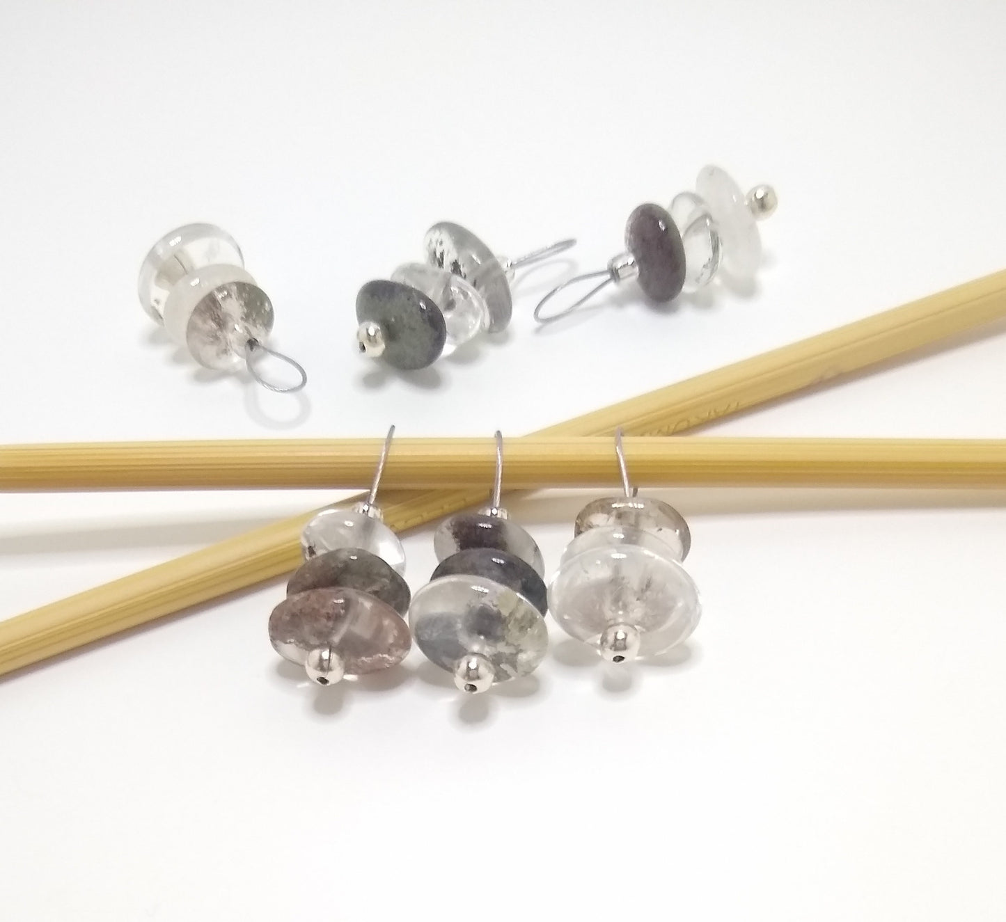 Lodalite Quartz Gemstone Stitch Markers - stacked stones - limited quantity!