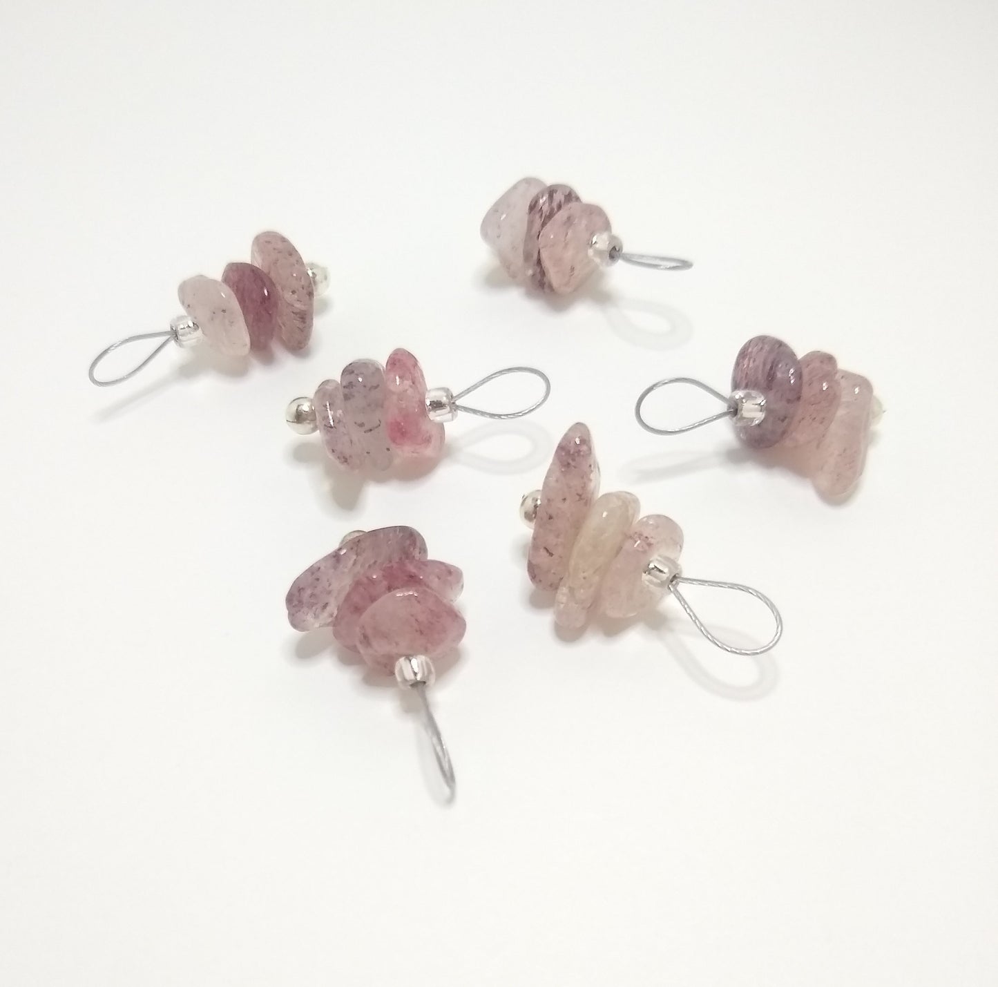 Strawberry Quartz Gemstone Stitch Markers - stacked stones - limited quantity!