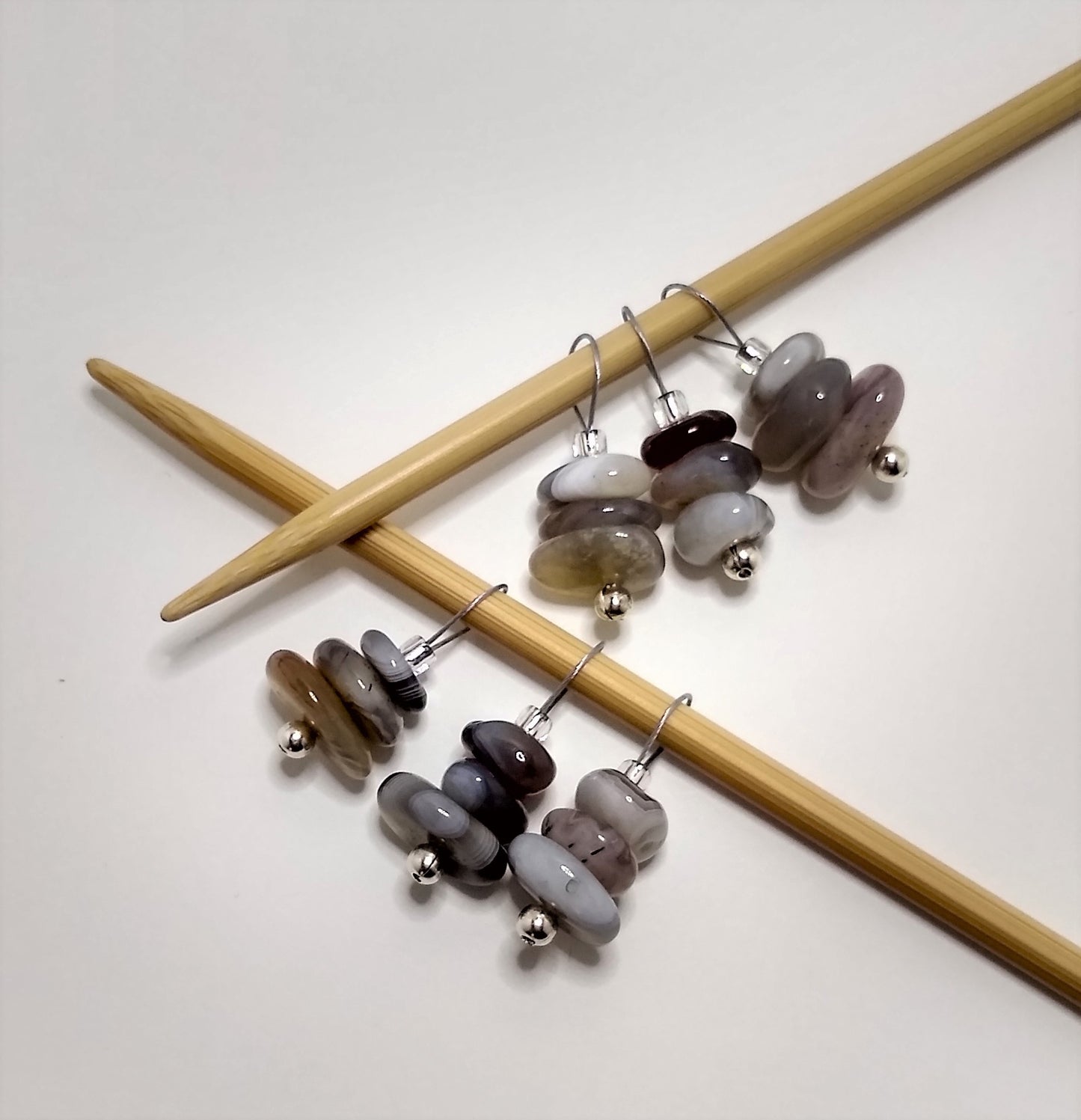 Botswana Agate Gemstone Stitch Markers - stacked stones - limited quantity!