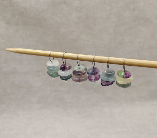 Flourite Gemstone Stitch Markers - stacked stones - limited quantity!