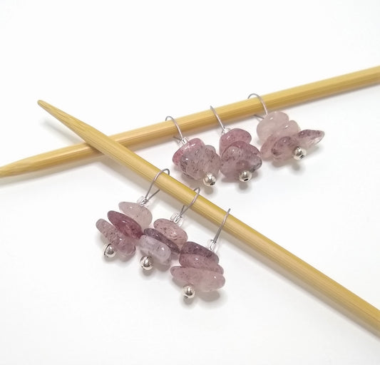 Strawberry Quartz Gemstone Stitch Markers - stacked stones - limited quantity!