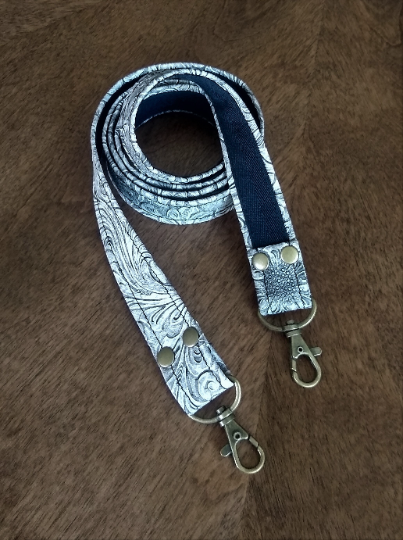 white embossed replacement purse strap, western style strap, tote strap, bag strap